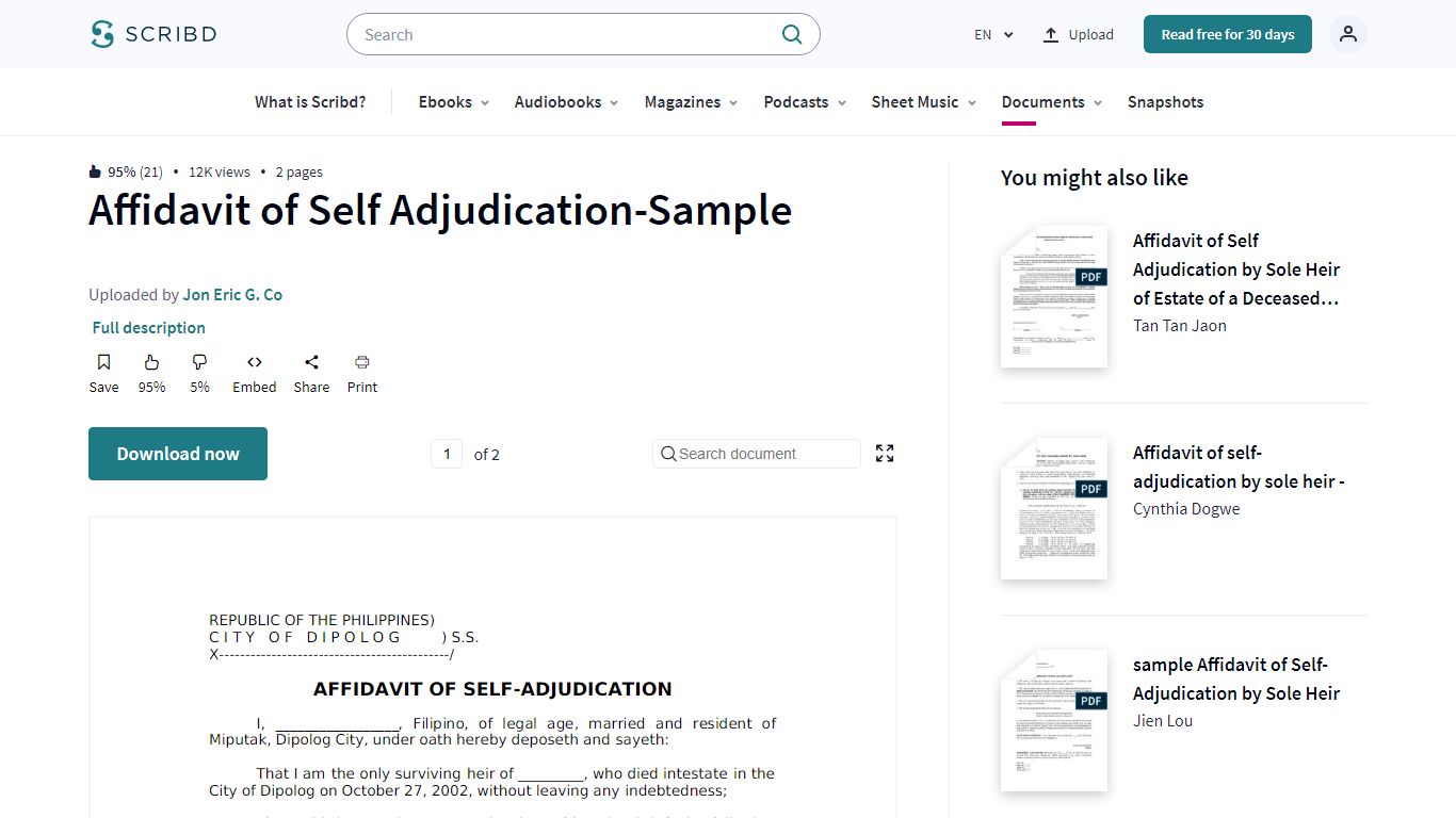 Affidavit of Self Adjudication-Sample | PDF | Affidavit - Scribd