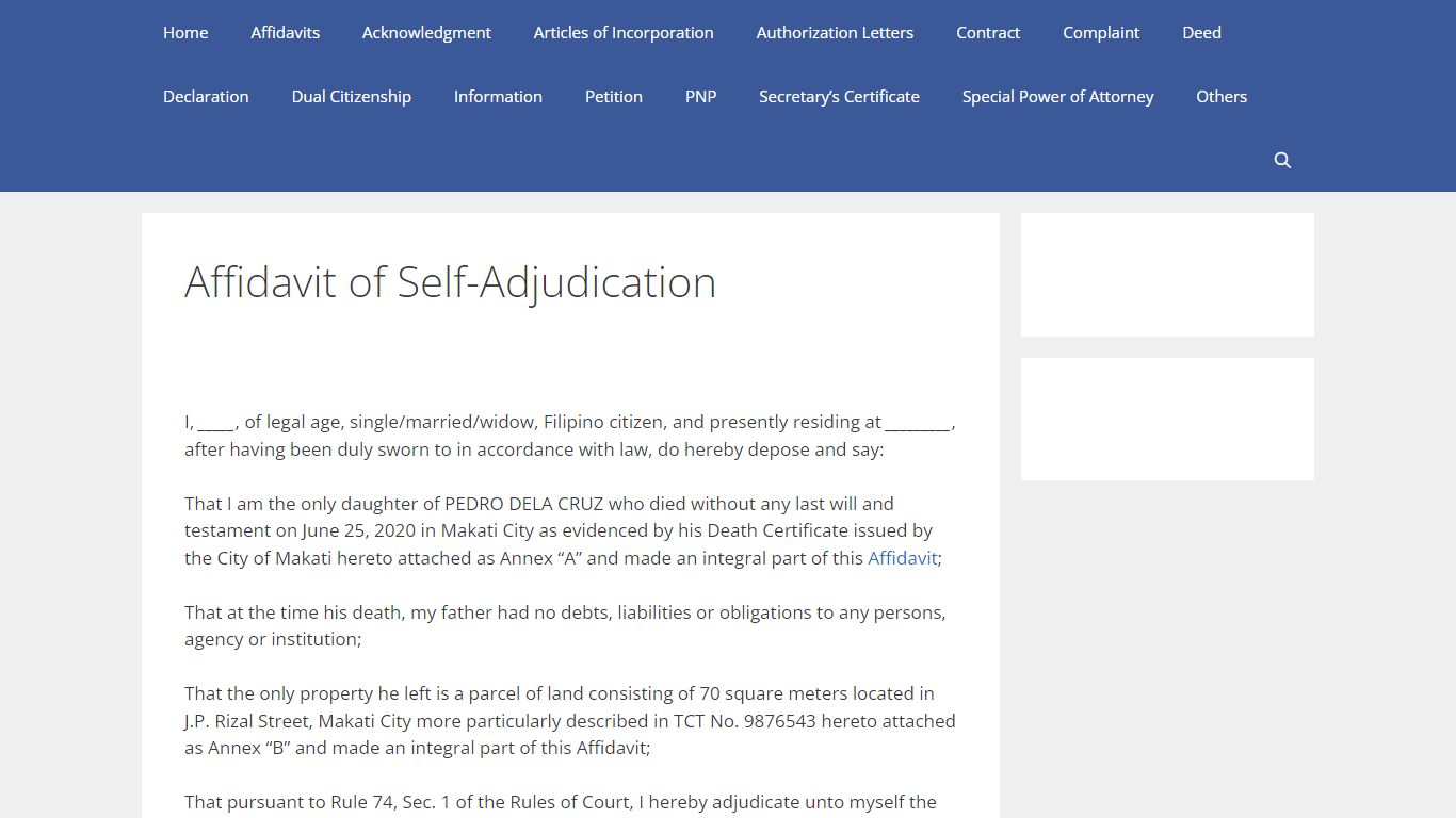 Affidavit of Self-Adjudication | Philippines Free Legal Forms